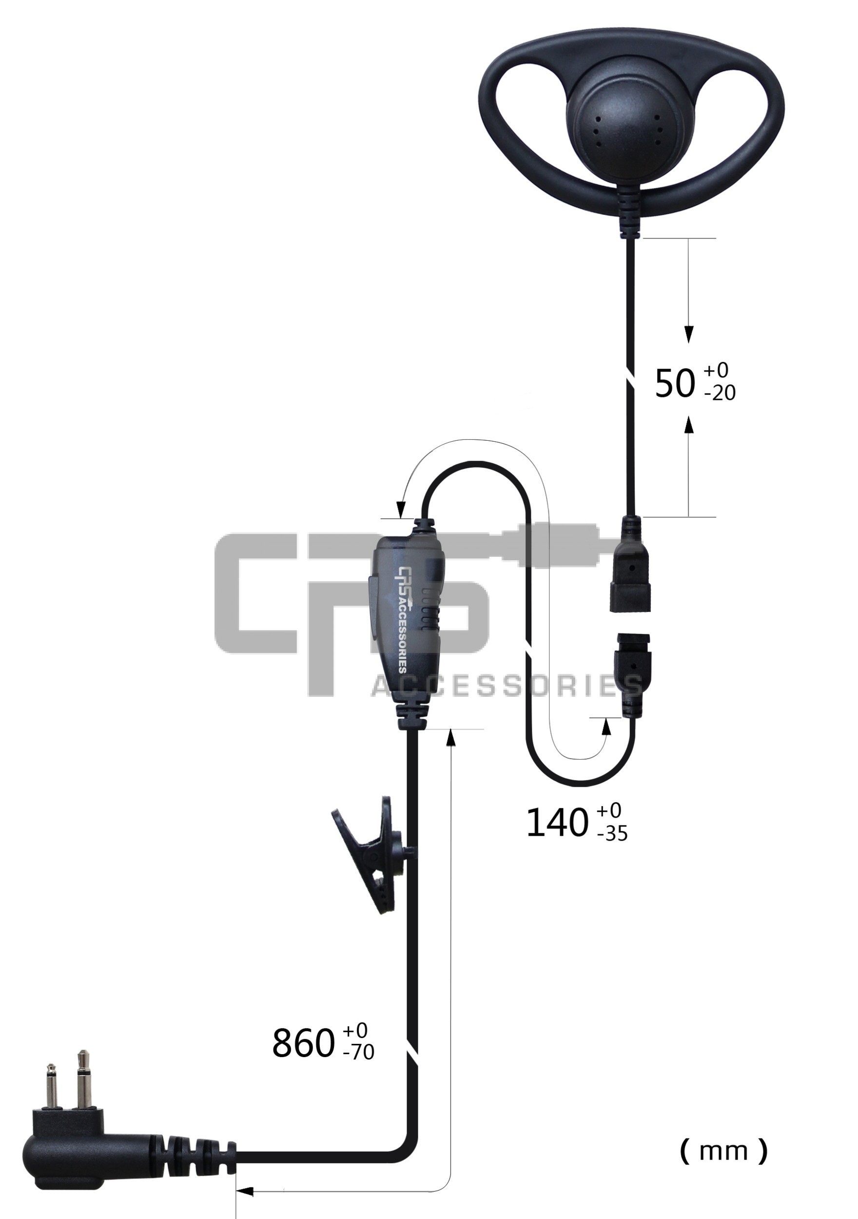 CRS D Hook/inline PTT Single Wire To Suit Kenwood 2 Pin
