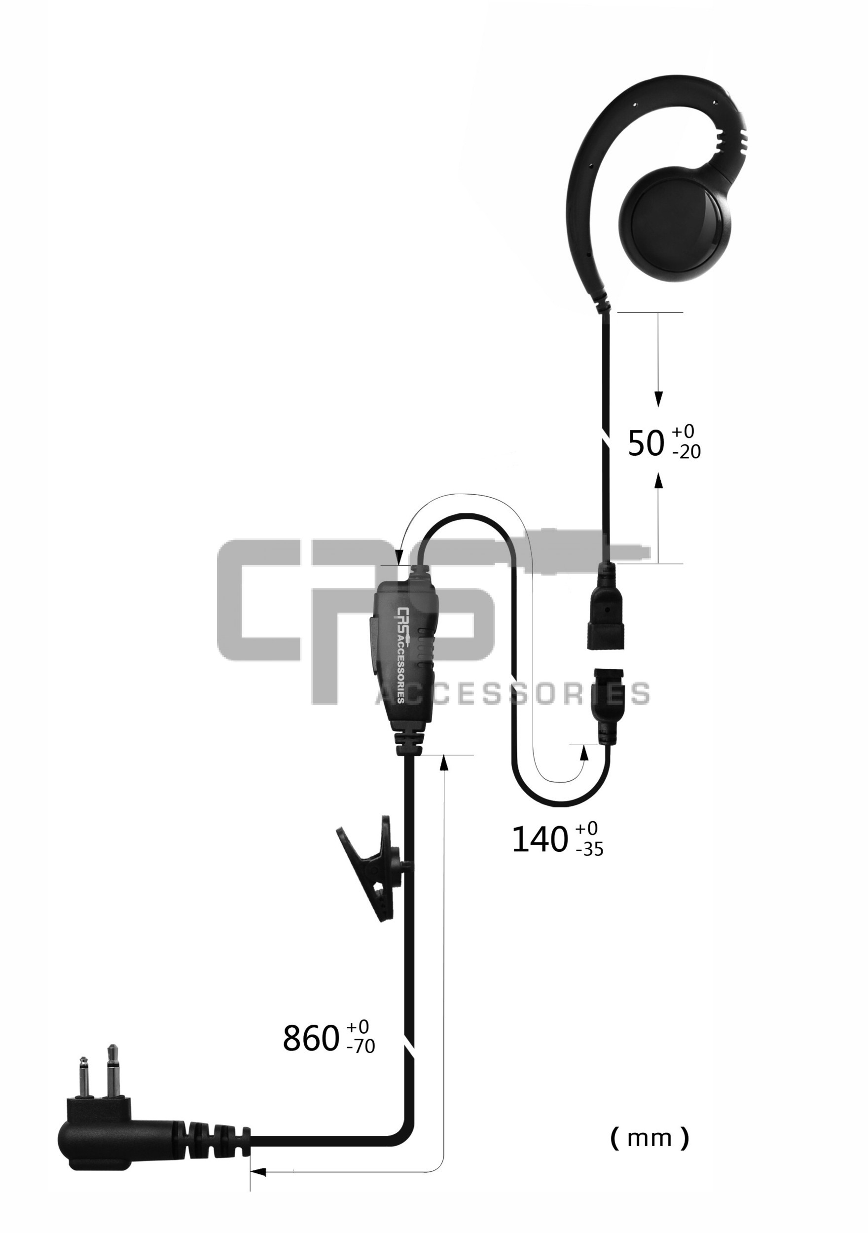 CRS 1 Wire Ghook Earpiece with Inline PTT/MIC to suit Hytera PD-700 Series  Multipin